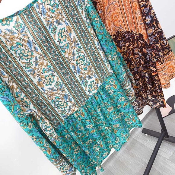 Boho Gypsy Floral Print Neck Tie Blouse - Picture 16 of 16